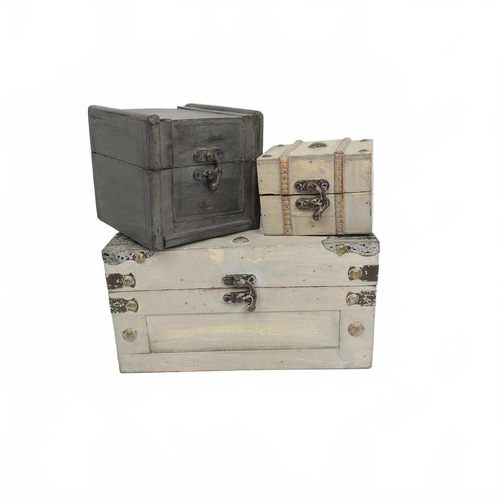 Hobby Lobby Vintage Wooden Decorative Storage Boxes, Set of 3 Light/Dark Gray‎